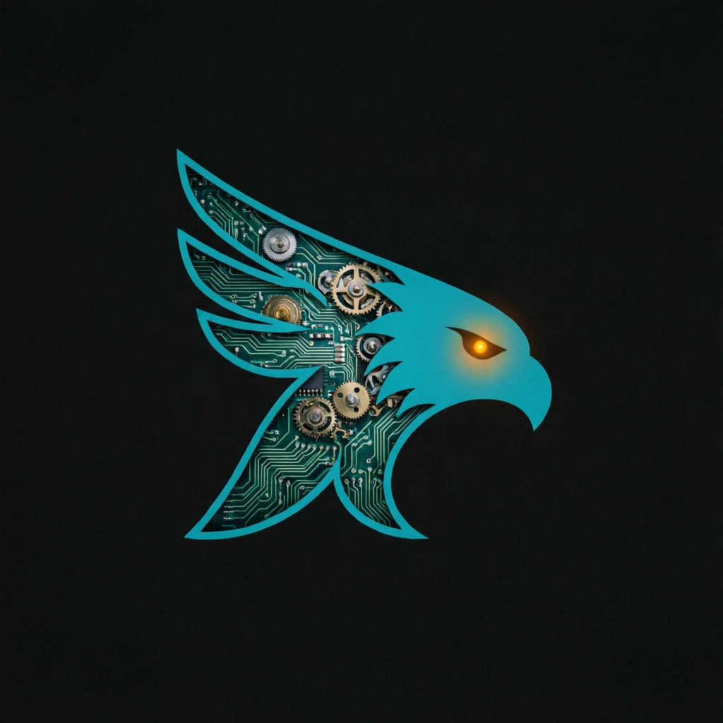 HCSA teal mechanical hawk with amber eye